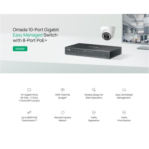 TP-Link TP-LINK easy managed switch ES210GP, 10x Gigabit θύρες, PoE+, V1.0