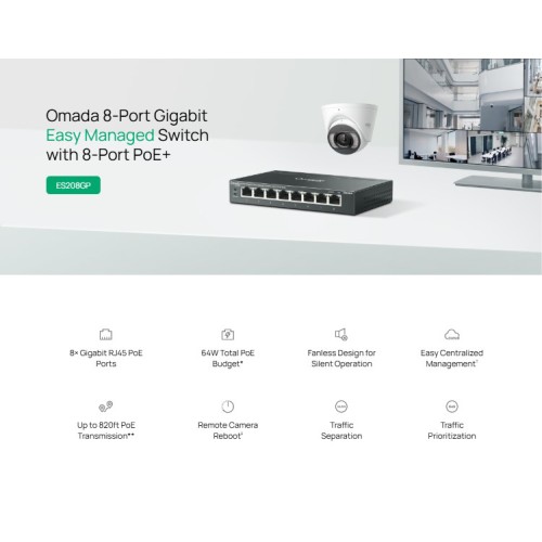 TP-Link TP-LINK easy managed switch ES208GP, 8x Gigabit θύρες, PoE+, V1.0