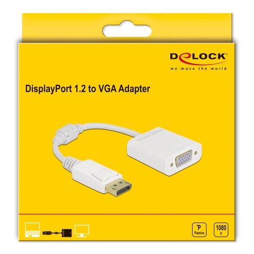 DELOCK DELOCK αντάπτορας DisplayPort σε VGA 61007, Full HD, passive, λευκός