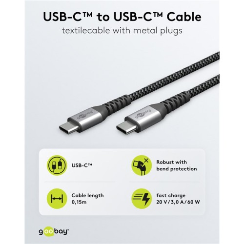 GOOBAY GOOBAY καλώδιο USB-C 79559, 60W, 480Mbps, 0.15m, μαύρο