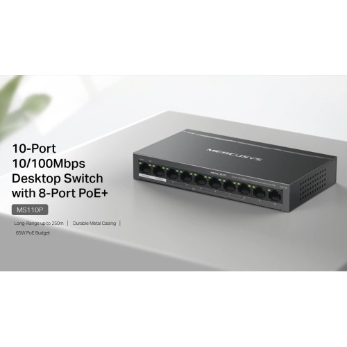 MERCUSYS MERCUSYS desktop switch MS110P, 10x 10/100Mbps θύρες, PoE+, V1.0