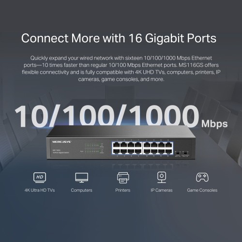 MERCUSYS MERCUSYS desktop/rackmount switch MS116GS, 16x Gigabit θύρες, V1.0