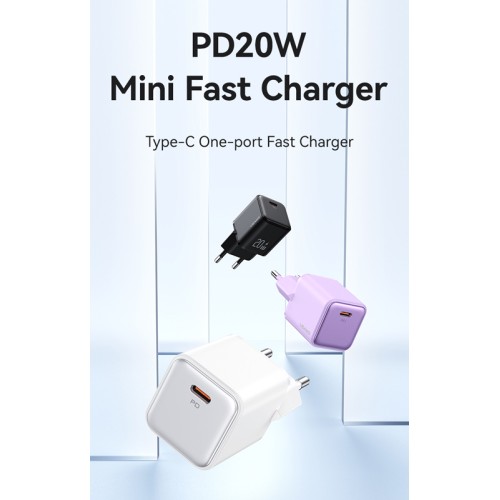 USAMS USAMS φορτιστής τοίχου US-CC183, USB-C θύρα εξόδου, 20W PD, μωβ