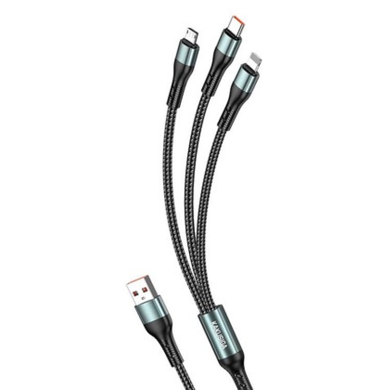 KAKUSIGA KAKUSIGA καλώδιο USB σε USB-C/Lightning/Micro USB KSC-1026, 5A, 480Mbps, 1.2m, μαύρο
