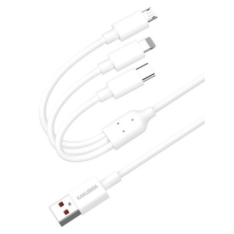 KAKUSIGA KAKUSIGA καλώδιο USB σε USB-C/Lightning/Micro USB KSC-1021, 5A, 1.2m, λευκό