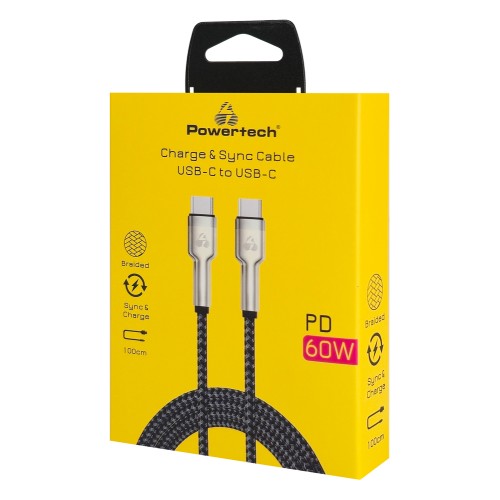 Powertech POWERTECH καλώδιο USB-C PTR-0198, PD 60W, 480Mbps, 1m, μαύρο