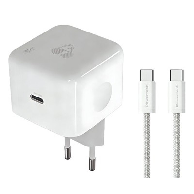 Powertech POWERTECH φορτιστής τοίχου PT-1581 με καλώδιο, USB-C, 40 έως 60W, GaN, AVS, λευκός