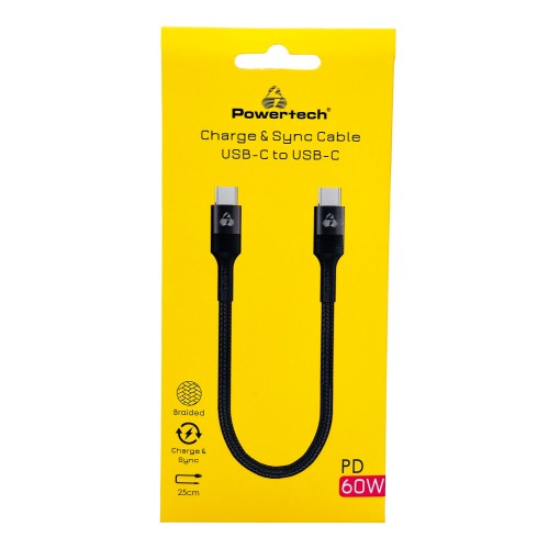 Powertech POWERTECH καλώδιο USB-C PTR-0204, PD 60W, 480Mbps, 25cm, μαύρο