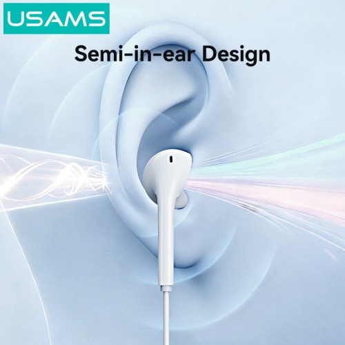 USAMS USAMS earphones με μικρόφωνο SJ771, USB-C σύνδεση, 1.2m, λευκά