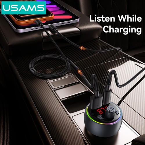 USAMS USAMS FM transmitter & φορτιστής CC328, USB/USB-C, 30W, Bluetooth, μαύρο
