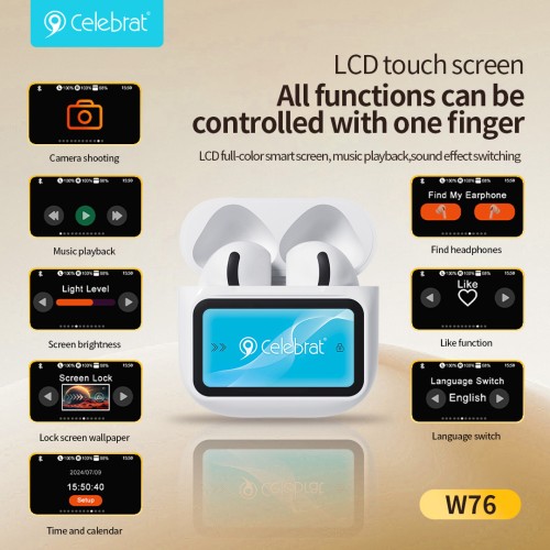 CELEBRAT CELEBRAT earphones με θήκη φόρτισης W76, True Wireless, 13mm, 25/300mAh, λευκά