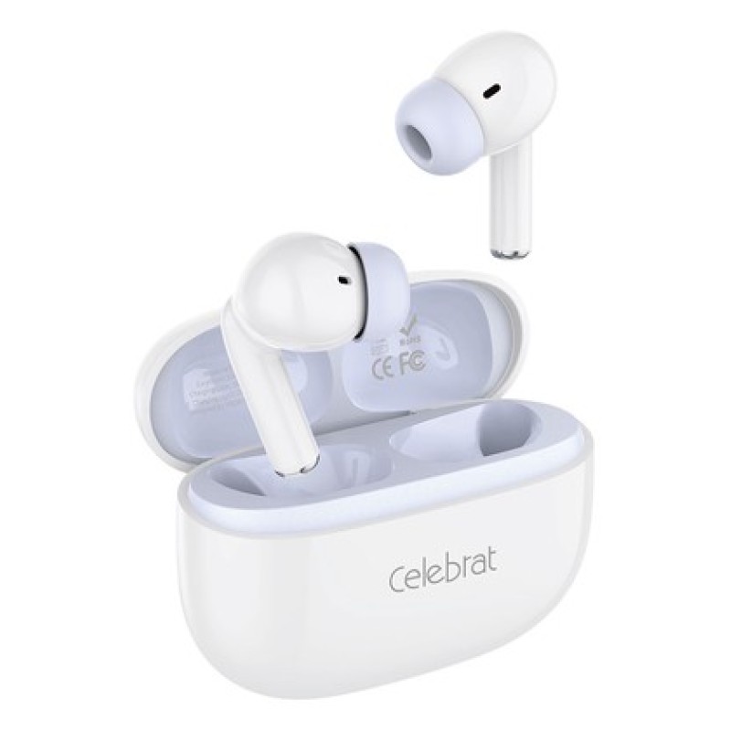 CELEBRAT CELEBRAT earphones με θήκη φόρτισης W73, True Wireless, 13mm, 33/380mAh, λευκά
