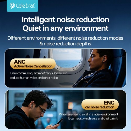 CELEBRAT CELEBRAT earphones με θήκη φόρτισης W72, True Wireless, 10mm, 33/380mAh, ANC & ENC, μαύρα