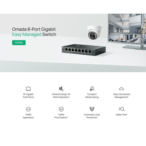 TP-Link TP-LINK easy managed switch ES208G, 8x Gigabit θύρες, V1.0