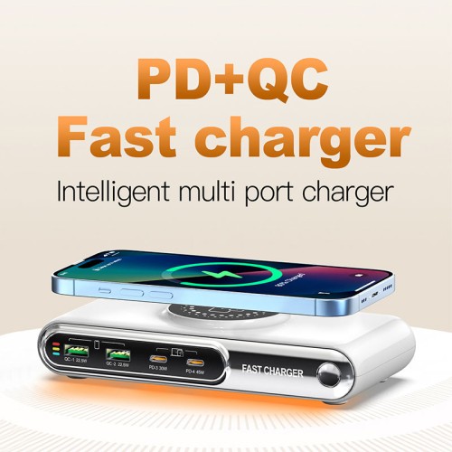 Powertech POWERTECH σταθμός φόρτισης PT-1624, 2x USB/2x USB-C/wireless, 72W, λευκός