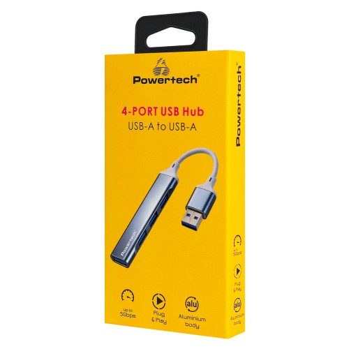 Powertech POWERTECH USB hub PTR-0207, 4x θυρών, USB 3.0, 5Gbps, USB σύνδεση, γκρι