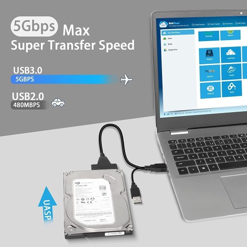 Powertech POWERTECH καλώδιο σύνδεσης HDD/SSD CAB-U163, 2x USB σε SATA, DC, 5Gbps