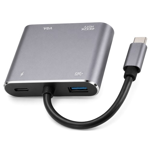 Powertech POWERTECH docking station CAB-UC101, 4 θυρών, USB-C, 4K, 100W, γκρι