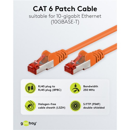 GOOBAY GOOBAY καλώδιο δικτύου 93467, CAT 6 S/FTP, copper, 250MHz, 0.50m, πορτοκαλί