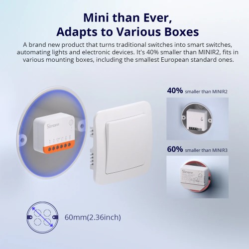 SONOFF SONOFF smart διακόπτης MINIR4, 2 κανάλια, WiFi, 10A, λευκός