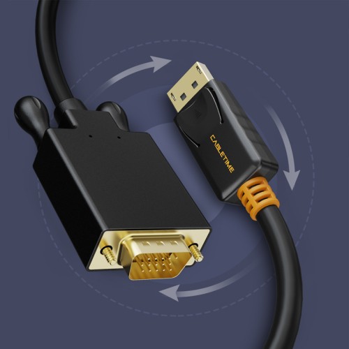 CABLETIME CABLETIME καλώδιο DisplayPort σε VGA CT-AV585-04G, 1080p, 1.8m, μαύρο