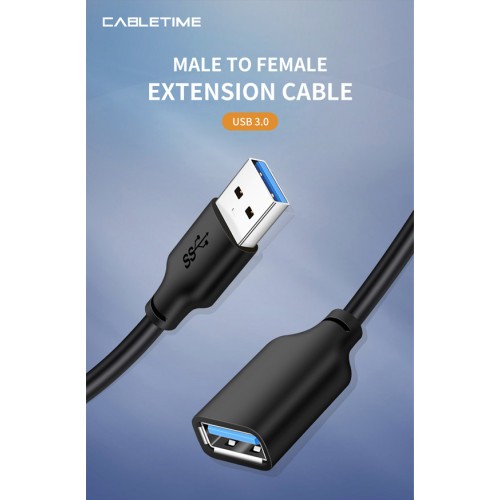 CABLETIME CABLETIME καλώδιο προέκτασης USB CT-C160-U3-AMAFN, 5Gbps, 1m, μαύρο