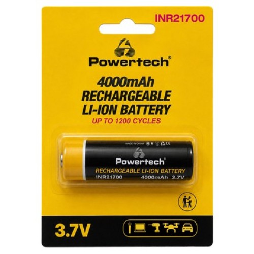 Powertech POWERTECH επαναφορτιζόμενη μπαταρία Li-ion INR21700 PT-1616, 4000mAh, 3.7V, button top, 1τμχ