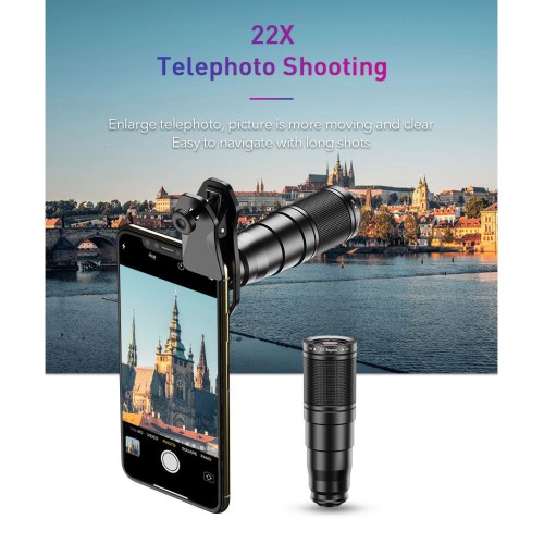 APEXEL APEXEL σετ φακών για smartphone 22X105-4IN1 με τρίποδο, 4 σε 1, 22x zoom