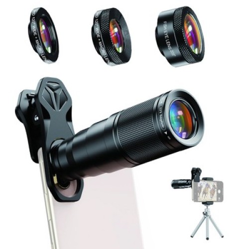 APEXEL APEXEL σετ φακών για smartphone 22X105-4IN1 με τρίποδο, 4 σε 1, 22x zoom