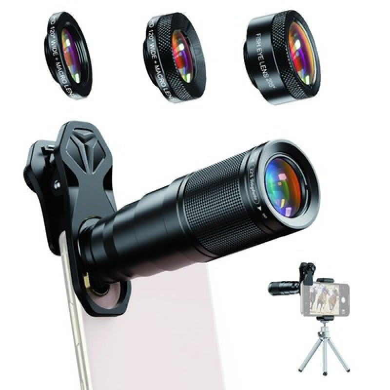 APEXEL APEXEL σετ φακών για smartphone 22X105-4IN1 με τρίποδο, 4 σε 1, 22x zoom