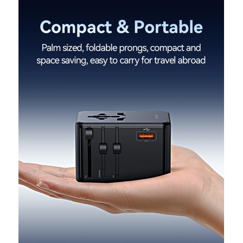 USAMS USAMS φορτιστής/αντάπτορας πρίζας CC334, USB & 3x USB-C, universal, 100W, GaN, μαύρος