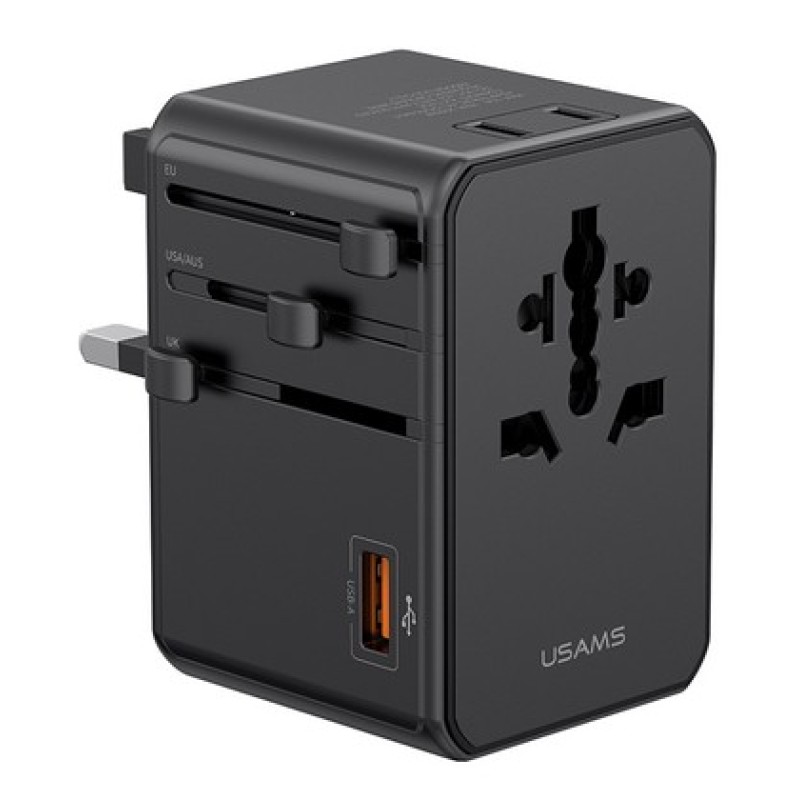 USAMS USAMS φορτιστής/αντάπτορας πρίζας CC334, USB & 3x USB-C, universal, 100W, GaN, μαύρος