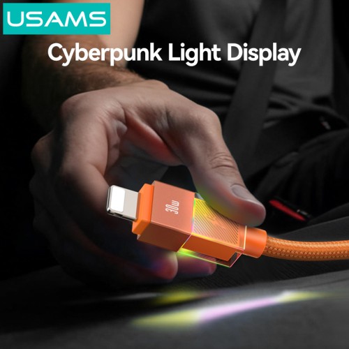 USAMS USAMS καλώδιο Lightning σε USB-C SJ776, 30W, 480Mbps, 1.2m, πορτοκαλί