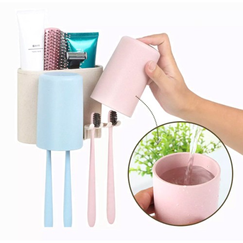 ECOCO ECOCO βάση οδοντόβουρτσας με 2 ποτήρια E1701, μπεζ