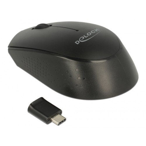 DELOCK DELOCK ασύρματο ποντίκι 12526, Οπτικό, USB-C receiver, 3-button, μαύρο
