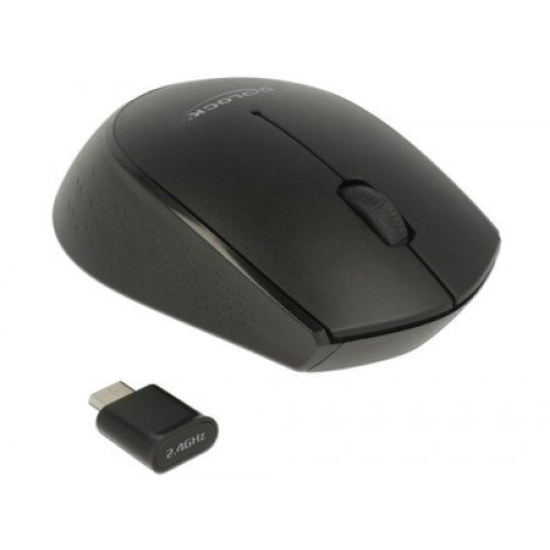 DELOCK DELOCK ασύρματο ποντίκι 12526, Οπτικό, USB-C receiver, 3-button, μαύρο