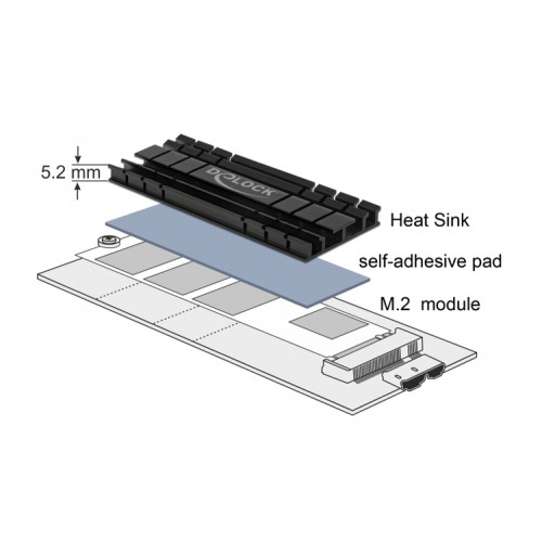 DELOCK DELOCK Ψύκτρα 70 mm flat για M.2 συσκευές, μαύρη