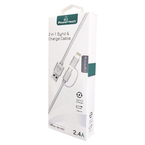 Powertech POWERTECH καλώδιο USB σε Micro/Lightning PT-707, MFi, 2.4A, 1m, λευκό