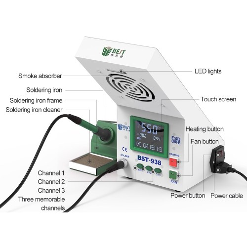 BEST BEST Soldering Station BST-938 με σταθμό απορόφησης καπνού και LED φως