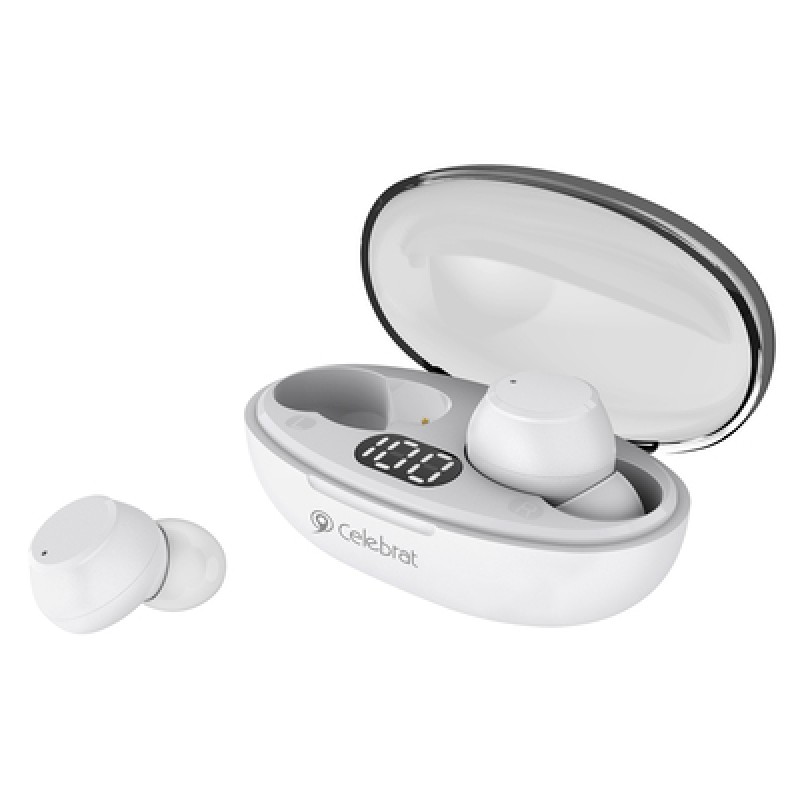 CELEBRAT CELEBRAT earphones με θήκη φόρτισης TWS-W32, True Wireless, Φ8mm, λευκά