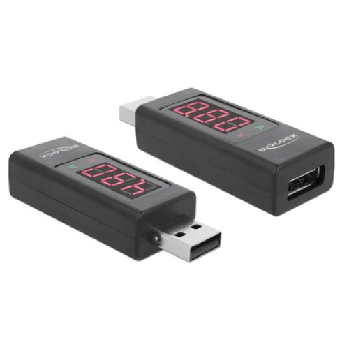 DELOCK DELOCK αντάπτορας USB 65569 με οθόνη ένδειξης V/A, έως 5V/4A, μαύρος