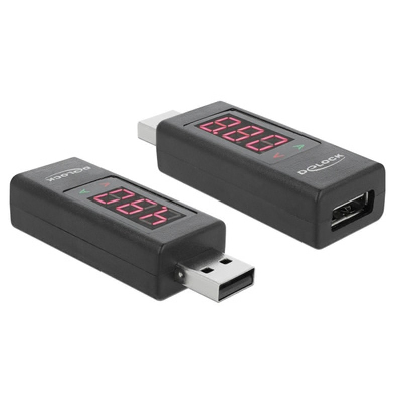 DELOCK DELOCK αντάπτορας USB 65569 με οθόνη ένδειξης V/A, έως 5V/4A, μαύρος