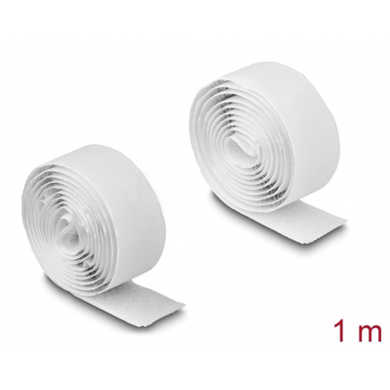 DELOCK DELOCK αυτοκόλλητη ταινία τύπου Velcro 19061, 1mx20mm, λευκή
