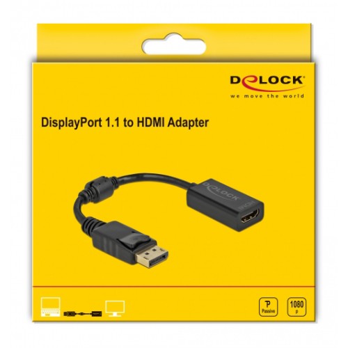 DELOCK DELOCK αντάπτορας DisplayPort σε HDMI 61011, 1080p/60Hz, Passive, μαύρος