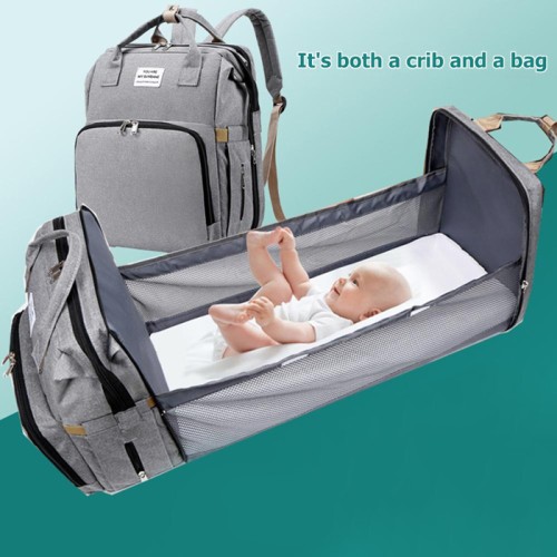 UNBRANDED 2 σε 1 τσάντα πλάτης & παιδικό κρεβατάκι TMV-0055, αδιάβροχη, γκρι