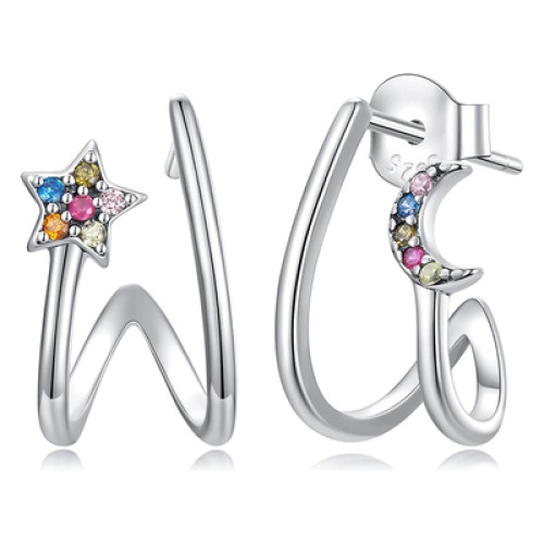 BAMOER BAMOER σκουλαρίκια διπλοί κρίκοι SCE1480, κυβική ζιρκόνια, ασήμι 925