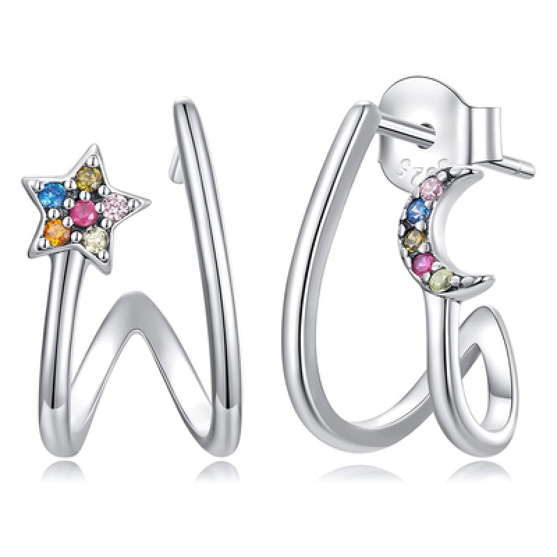 BAMOER BAMOER σκουλαρίκια διπλοί κρίκοι SCE1480, κυβική ζιρκόνια, ασήμι 925