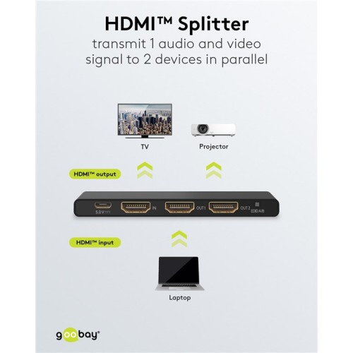 GOOBAY GOOBAY HDMI splitter 58481, 1-in σε 2-out, 4K/60Hz, μαύρο