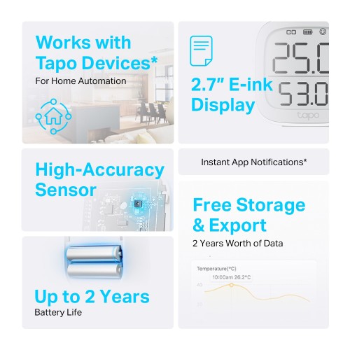 TP-Link TP-LINK smart θερμόμετρο & υγρασιόμετρο Tapo T315, -20~60 °C, Ver 1.0