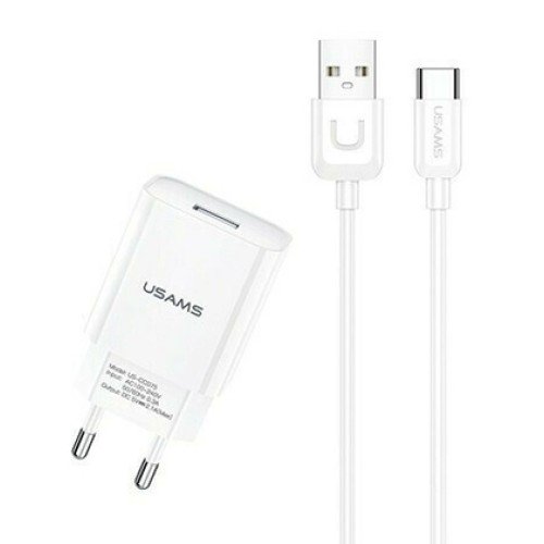 USAMS USAMS φορτιστής τοίχου T21OCTC01 με καλώδιο USB-C, USB 2.1A, λευκός